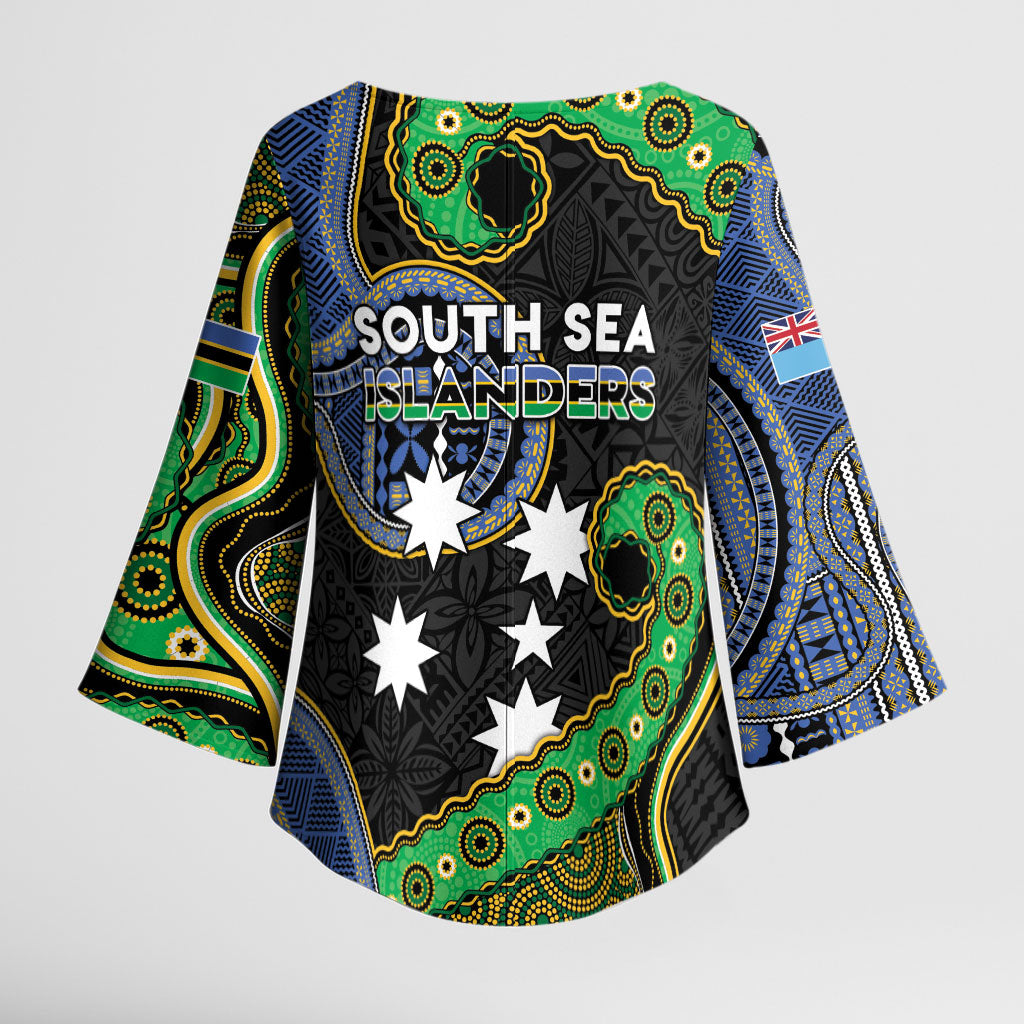 South Sea Islanders And Fiji Kimono Sleeve Blouse Fijian Coat Of Arms And Southern Cross