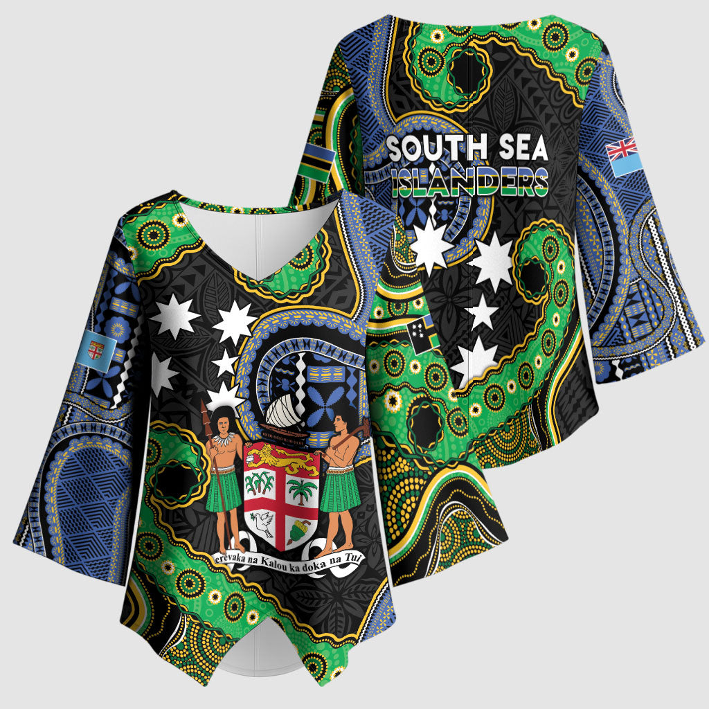 South Sea Islanders And Fiji Kimono Sleeve Blouse Fijian Coat Of Arms And Southern Cross