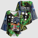South Sea Islanders And Fiji Kimono Sleeve Blouse Fijian Coat Of Arms And Southern Cross