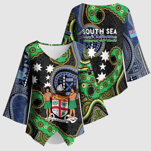 South Sea Islanders And Fiji Kimono Sleeve Blouse Fijian Coat Of Arms And Southern Cross