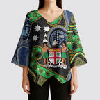 South Sea Islanders And Fiji Kimono Sleeve Blouse Fijian Coat Of Arms And Southern Cross