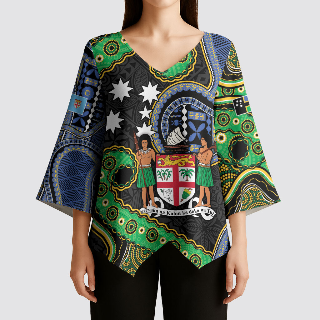 South Sea Islanders And Fiji Kimono Sleeve Blouse Fijian Coat Of Arms And Southern Cross