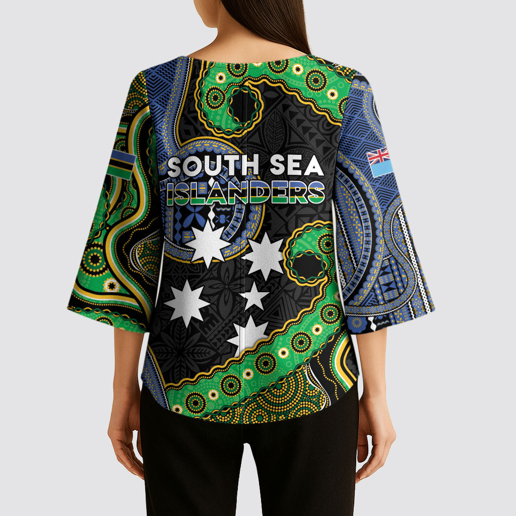South Sea Islanders And Fiji Kimono Sleeve Blouse Fijian Coat Of Arms And Southern Cross