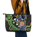 South Sea Islanders And Fiji Leather Tote Bag Fijian Coat Of Arms And Southern Cross