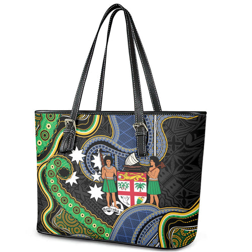 South Sea Islanders And Fiji Leather Tote Bag Fijian Coat Of Arms And Southern Cross