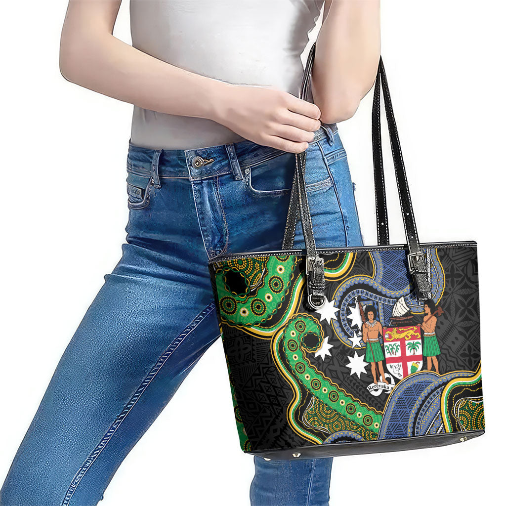 South Sea Islanders And Fiji Leather Tote Bag Fijian Coat Of Arms And Southern Cross