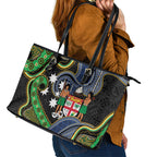 South Sea Islanders And Fiji Leather Tote Bag Fijian Coat Of Arms And Southern Cross