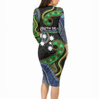 South Sea Islanders And Fiji Long Sleeve Bodycon Dress Fijian Coat Of Arms And Southern Cross