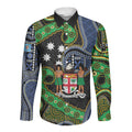 South Sea Islanders And Fiji Long Sleeve Button Shirt Fijian Coat Of Arms And Southern Cross