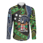 South Sea Islanders And Fiji Long Sleeve Button Shirt Fijian Coat Of Arms And Southern Cross