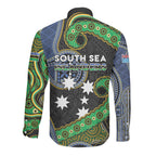 South Sea Islanders And Fiji Long Sleeve Button Shirt Fijian Coat Of Arms And Southern Cross