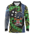 South Sea Islanders And Fiji Long Sleeve Polo Shirt Fijian Coat Of Arms And Southern Cross