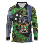 South Sea Islanders And Fiji Long Sleeve Polo Shirt Fijian Coat Of Arms And Southern Cross