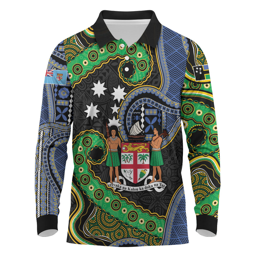 South Sea Islanders And Fiji Long Sleeve Polo Shirt Fijian Coat Of Arms And Southern Cross