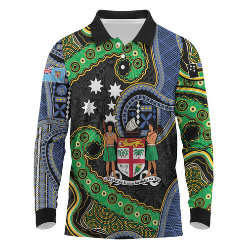 South Sea Islanders And Fiji Long Sleeve Polo Shirt Fijian Coat Of Arms And Southern Cross