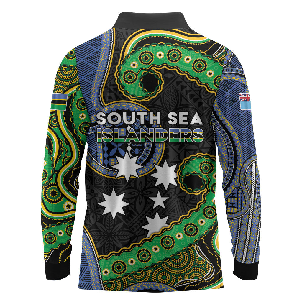 South Sea Islanders And Fiji Long Sleeve Polo Shirt Fijian Coat Of Arms And Southern Cross