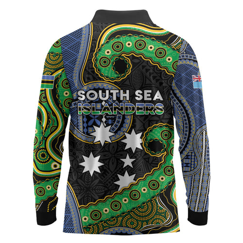 South Sea Islanders And Fiji Long Sleeve Polo Shirt Fijian Coat Of Arms And Southern Cross