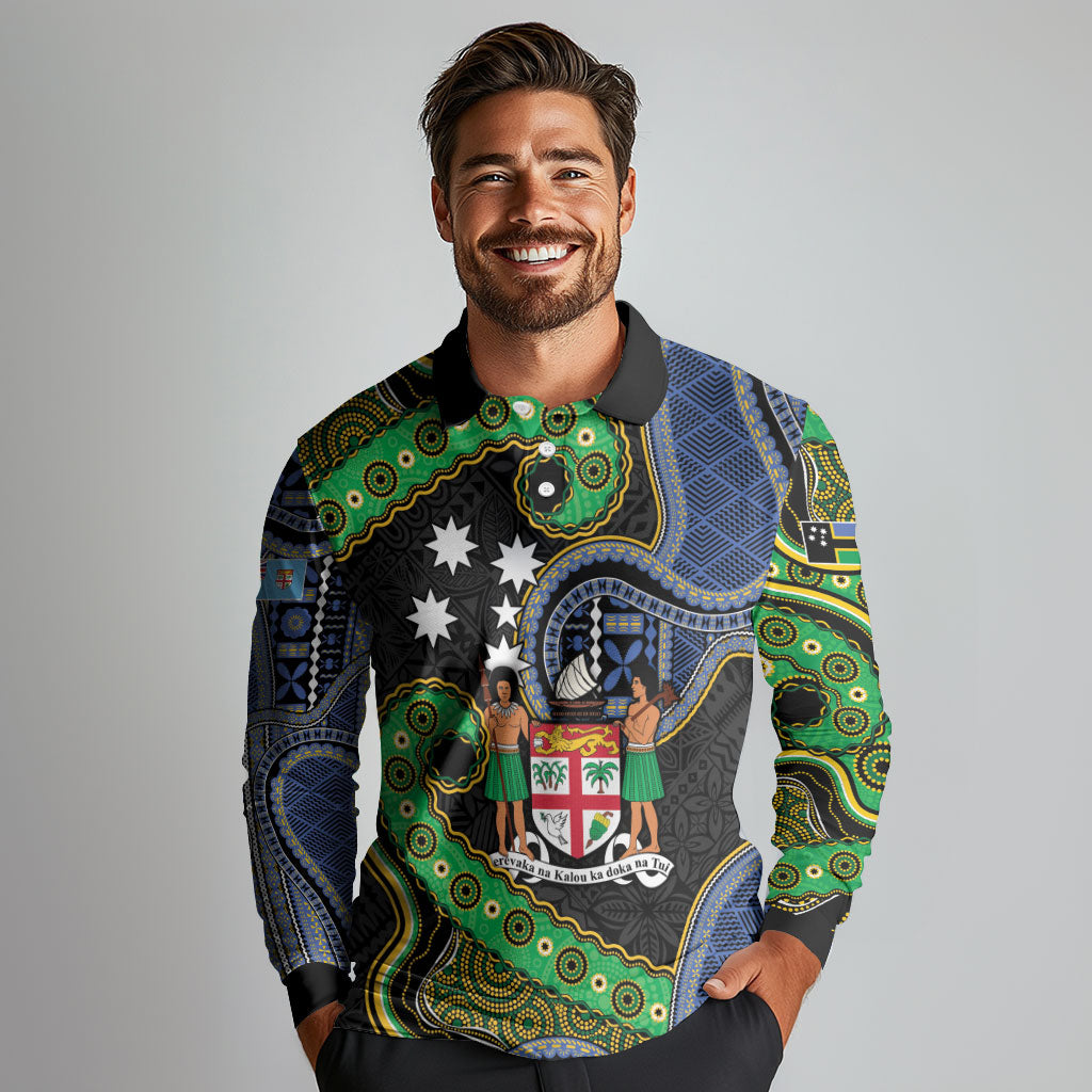 South Sea Islanders And Fiji Long Sleeve Polo Shirt Fijian Coat Of Arms And Southern Cross
