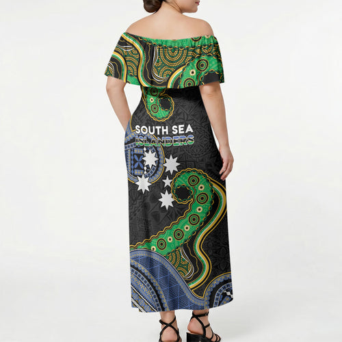 South Sea Islanders And Fiji Off Shoulder Maxi Dress Fijian Coat Of Arms And Southern Cross