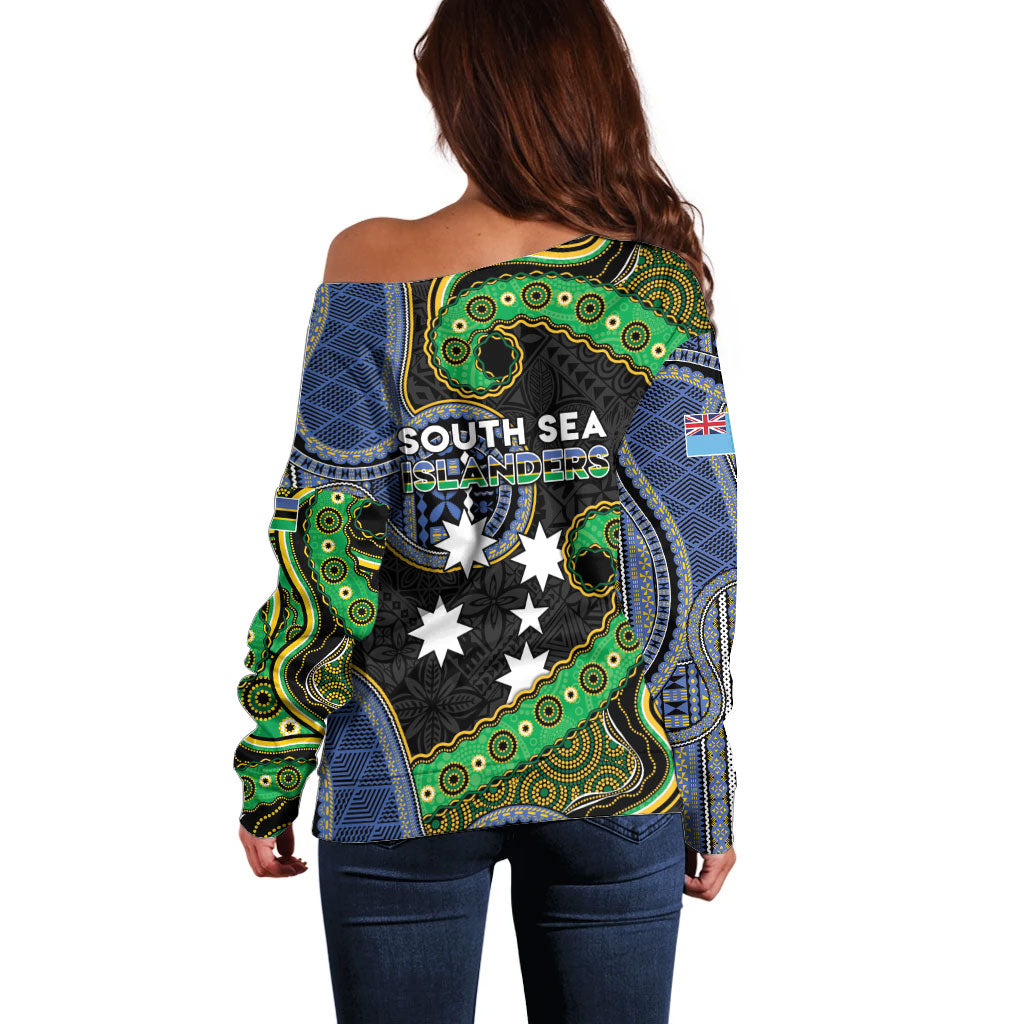 South Sea Islanders And Fiji Off Shoulder Sweater Fijian Coat Of Arms And Southern Cross