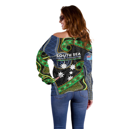 South Sea Islanders And Fiji Off Shoulder Sweater Fijian Coat Of Arms And Southern Cross