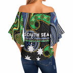 South Sea Islanders And Fiji Off Shoulder Wrap Waist Top Fijian Coat Of Arms And Southern Cross