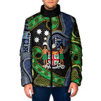 South Sea Islanders And Fiji Padded Jacket Fijian Coat Of Arms And Southern Cross