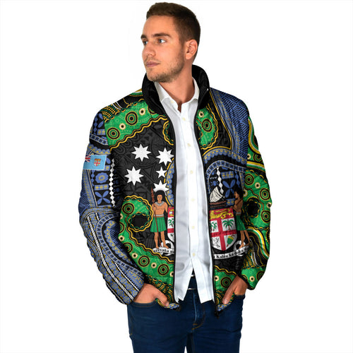 South Sea Islanders And Fiji Padded Jacket Fijian Coat Of Arms And Southern Cross