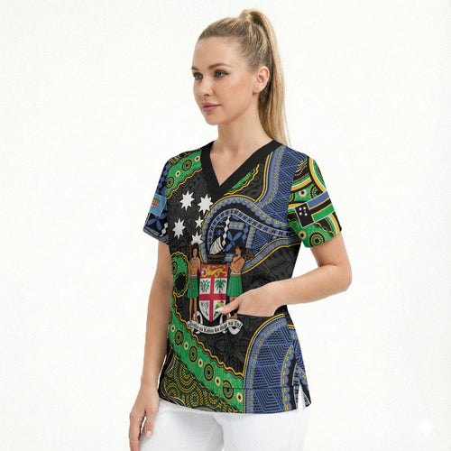 South Sea Islanders And Fiji Scrub Top Fijian Coat Of Arms And Southern Cross