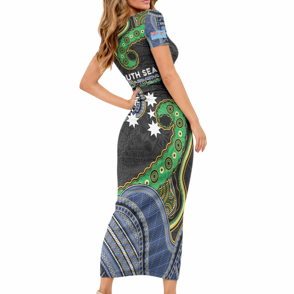 South Sea Islanders And Fiji Short Sleeve Bodycon Dress Fijian Coat Of Arms And Southern Cross