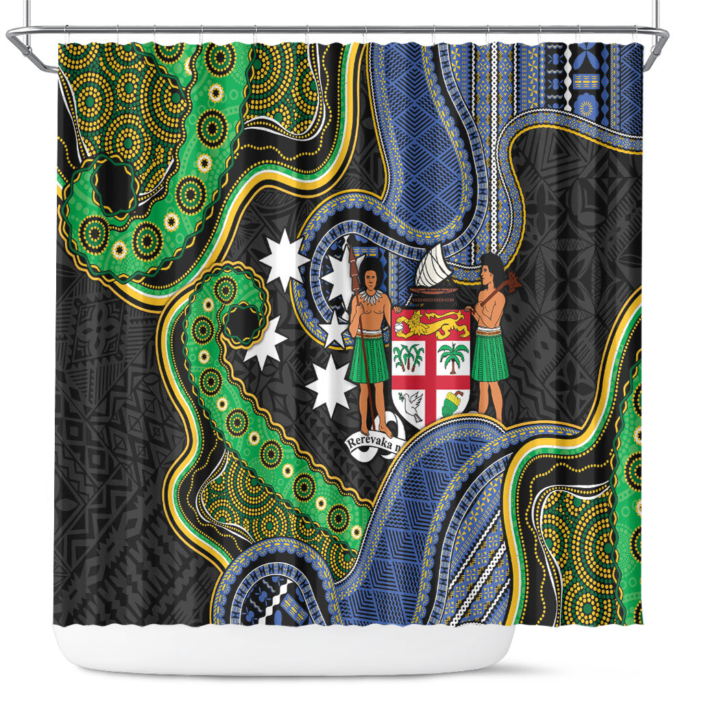 South Sea Islanders And Fiji Shower Curtain Fijian Coat Of Arms And Southern Cross