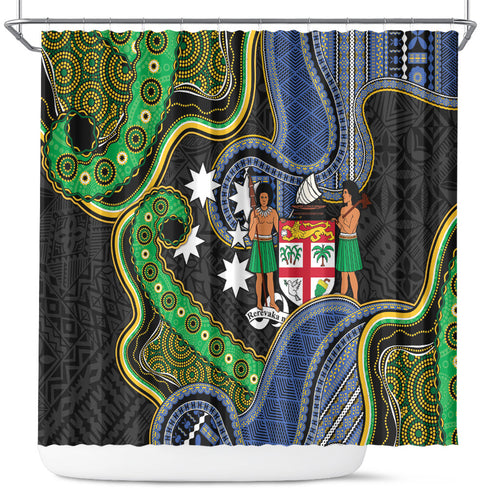 South Sea Islanders And Fiji Shower Curtain Fijian Coat Of Arms And Southern Cross