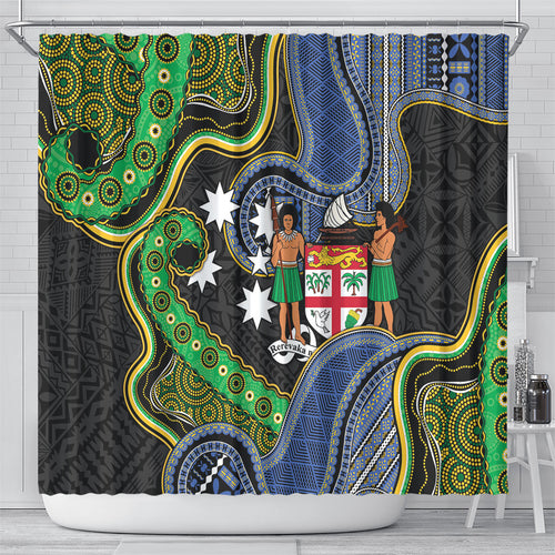 South Sea Islanders And Fiji Shower Curtain Fijian Coat Of Arms And Southern Cross