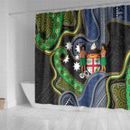 South Sea Islanders And Fiji Shower Curtain Fijian Coat Of Arms And Southern Cross