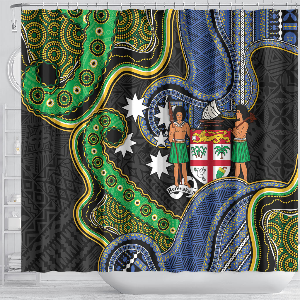 South Sea Islanders And Fiji Shower Curtain Fijian Coat Of Arms And Southern Cross