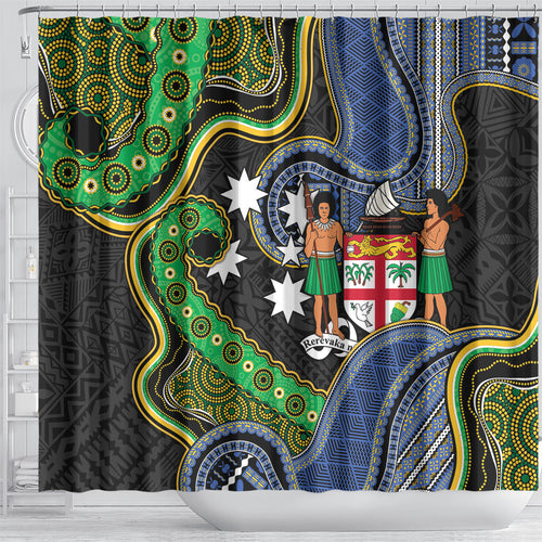 South Sea Islanders And Fiji Shower Curtain Fijian Coat Of Arms And Southern Cross
