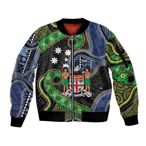 South Sea Islanders And Fiji Sleeve Zip Bomber Jacket Fijian Coat Of Arms And Southern Cross