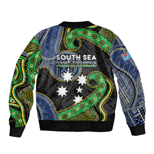 South Sea Islanders And Fiji Sleeve Zip Bomber Jacket Fijian Coat Of Arms And Southern Cross