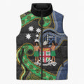 South Sea Islanders And Fiji Sleeveless Puffer Jacket Fijian Coat Of Arms And Southern Cross
