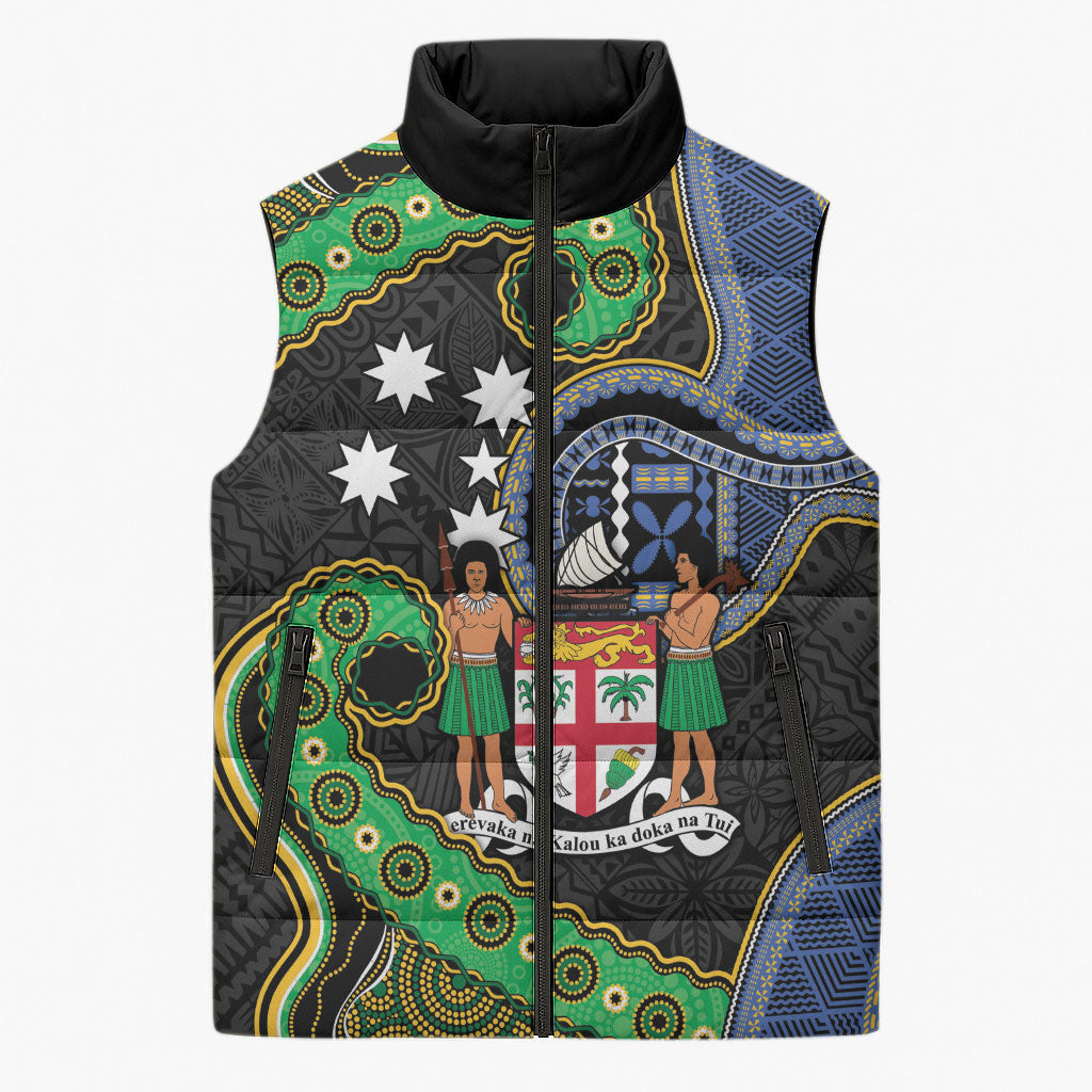 South Sea Islanders And Fiji Sleeveless Puffer Jacket Fijian Coat Of Arms And Southern Cross