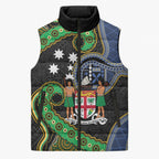 South Sea Islanders And Fiji Sleeveless Puffer Jacket Fijian Coat Of Arms And Southern Cross