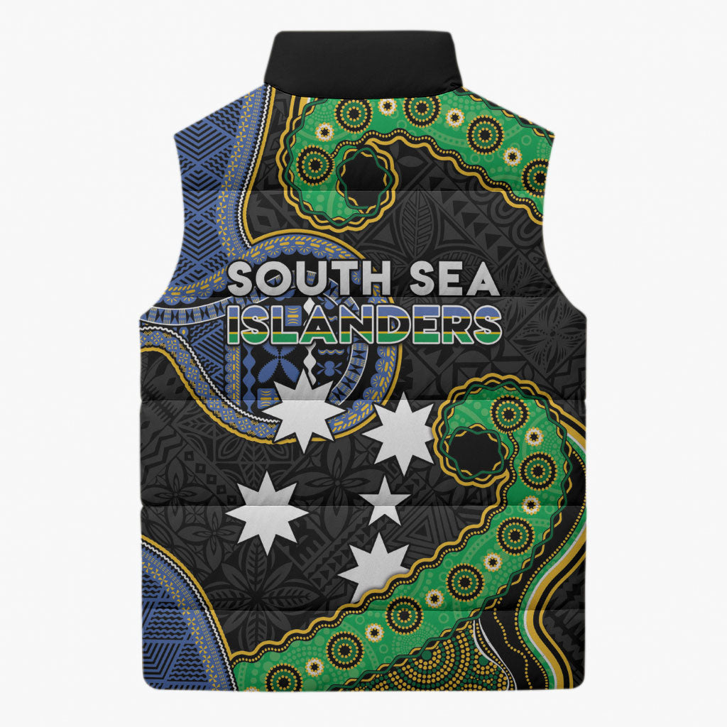 South Sea Islanders And Fiji Sleeveless Puffer Jacket Fijian Coat Of Arms And Southern Cross