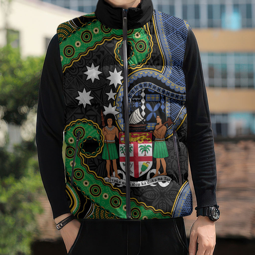 South Sea Islanders And Fiji Sleeveless Puffer Jacket Fijian Coat Of Arms And Southern Cross