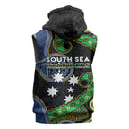 South Sea Islanders And Fiji Sleeveless Zip Hoodie Fijian Coat Of Arms And Southern Cross