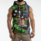 South Sea Islanders And Fiji Sleeveless Zip Hoodie Fijian Coat Of Arms And Southern Cross