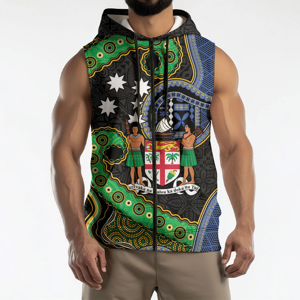 South Sea Islanders And Fiji Sleeveless Zip Hoodie Fijian Coat Of Arms And Southern Cross