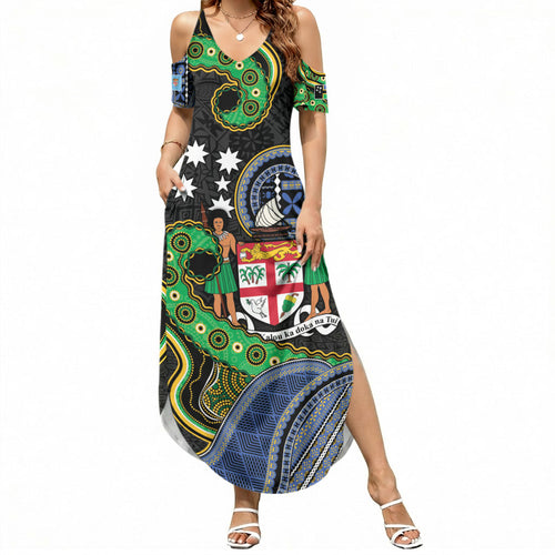 South Sea Islanders And Fiji Summer Maxi Dress Fijian Coat Of Arms And Southern Cross