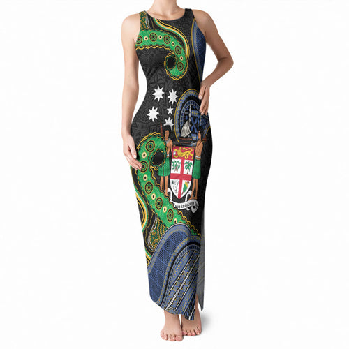 South Sea Islanders And Fiji Tank Maxi Dress Fijian Coat Of Arms And Southern Cross