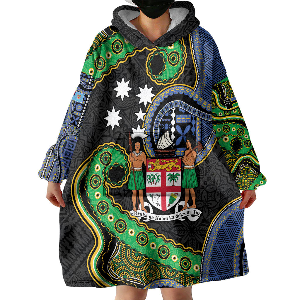 South Sea Islanders And Fiji Wearable Blanket Hoodie Fijian Coat Of Arms And Southern Cross