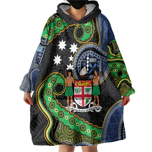 South Sea Islanders And Fiji Wearable Blanket Hoodie Fijian Coat Of Arms And Southern Cross